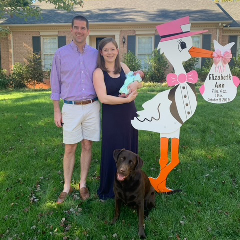 Pink Stork Sign- Front Yard Stork Rental for Birth Announcement in Lynchburg area including Forest and Madison Heights, Virginia.